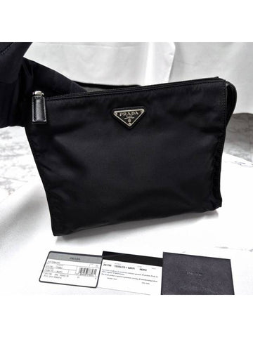 Tesuto nylon triangle logo clutch bag black - PRADA - BALAAN 1