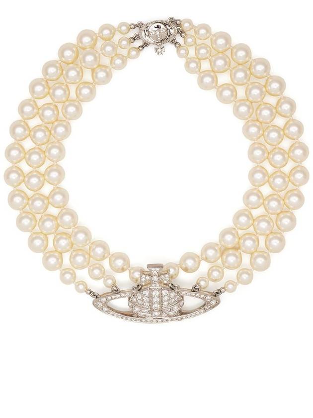 Three Row Pearl  Relief Platinum Choker Silver - VIVIENNE WESTWOOD - BALAAN 2