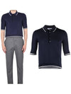 Contrast Trim Silk Cotton Polo Shirt Navy - THOM BROWNE - BALAAN.