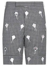 Satin Stitch Patchwork Wool Shorts Navy - THOM BROWNE - BALAAN 2