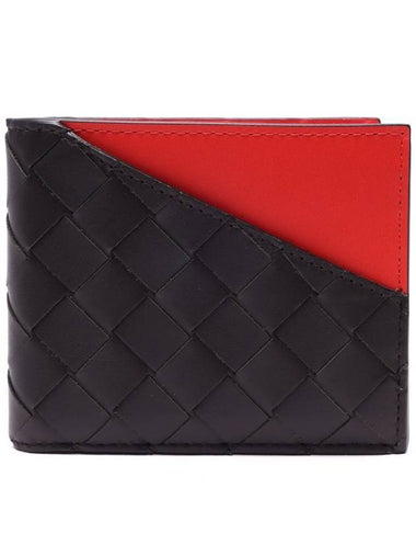 Intrecciato Two-Tone Half Wallet Black Red - BOTTEGA VENETA - BALAAN 1