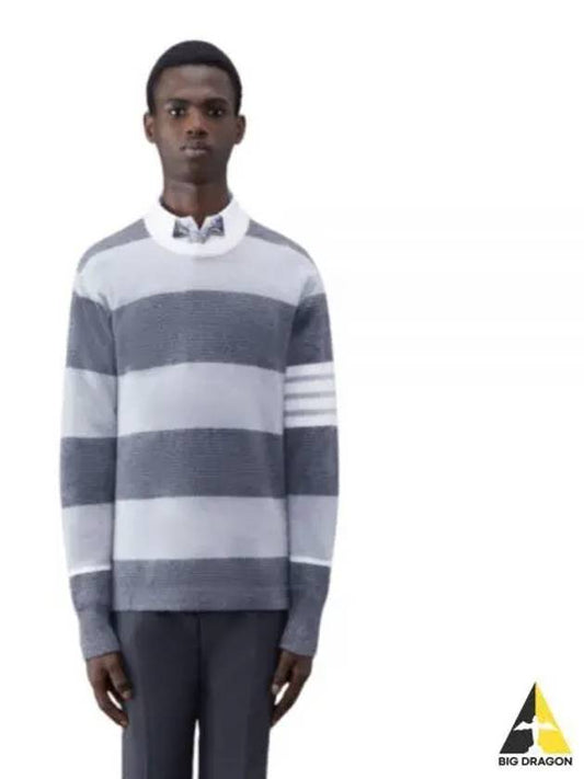 Rugby Stripe Merino 4 Bar Crew Neck Pullover Knit Top Grey - THOM BROWNE - BALAAN 2