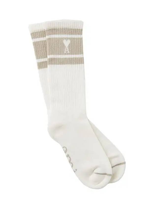 ADC Stripe Heart Logo Socks Beige - AMI - BALAAN 5