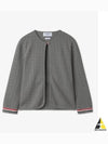 Grid Stitch Pointelle Cropped Crew Neck Cardigan Grey - THOM BROWNE - BALAAN 2