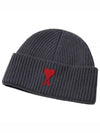 Embroidered Logo Wool Beanie Grey - AMI - BALAAN 2