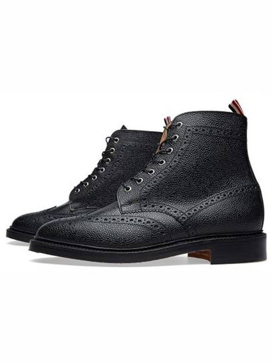 Pebbled Leather Wingtip Brogue Ankle Boots Black - THOM BROWNE - BALAAN 2