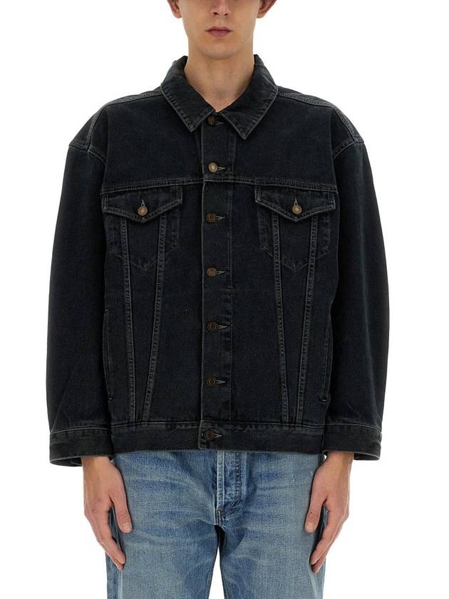 Egg Shape Denim Jacket Dark Blue Black - SAINT LAURENT - BALAAN 2