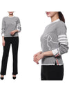 4 Bar Fine Merino Hector Crew Neck Pullover Knit Top Grey - THOM BROWNE - BALAAN 3