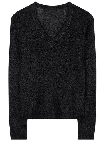 Cashmere Vneck seethrough slim fit glitter pearl knit - RS9SEOUL - BALAAN 1