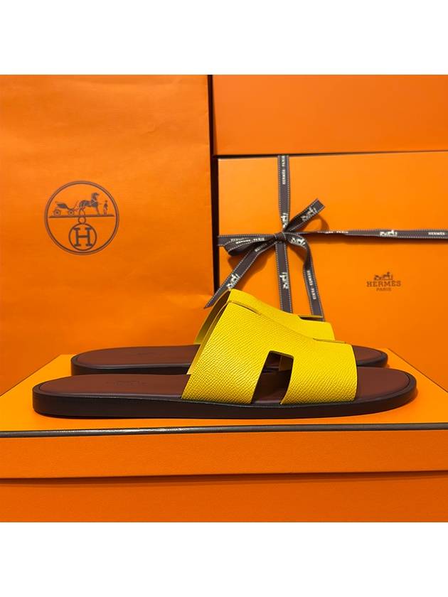 Men's Izmir Sandals Calfskin Apsong Yellow Brown Twotone - HERMES - BALAAN 3