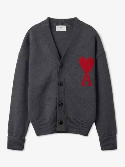 Big Heart Logo Wool Cardigan Grey - AMI - BALAAN 2