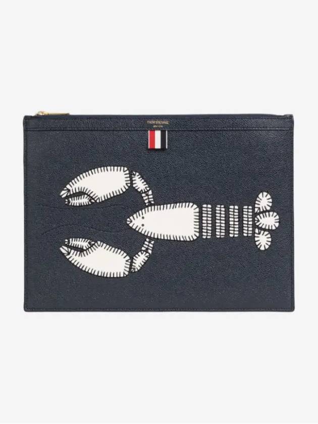 Lobster Grain Leather Medium Clutch Bag Navy - THOM BROWNE - BALAAN 4