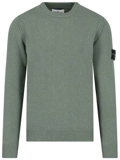 Logo Patch Lambswool Crewneck Knit Top Green - STONE ISLAND - BALAAN 2