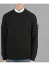 Logo Patch Crew Neck Wool Knit Top Black - STONE ISLAND - BALAAN 2