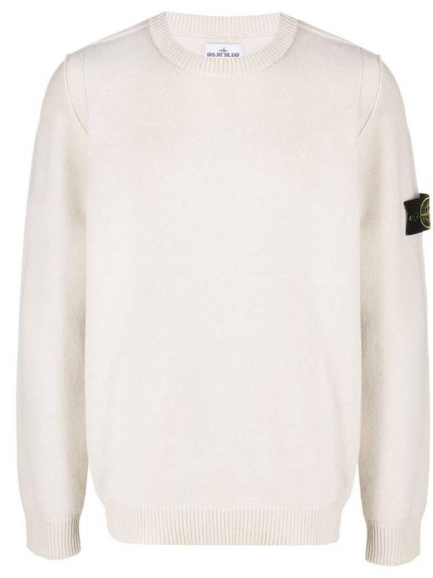 Logo Patch Crew Neck Wool Knit Top Off-White - STONE ISLAND - BALAAN 1