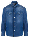 Easy Fit Press Studs Long Sleeve Shirt Light Denim - BRUNELLO CUCINELLI - BALAAN 2