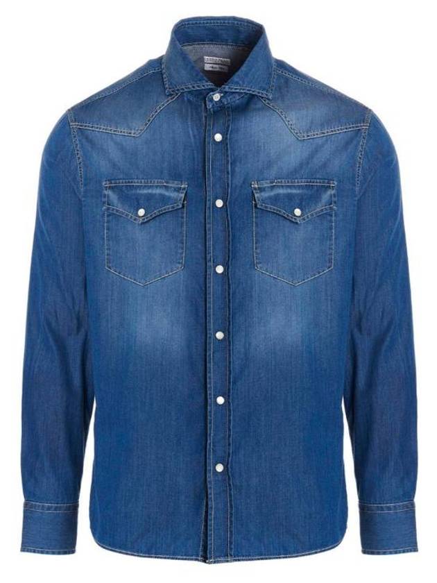 Easy Fit Press Studs Long Sleeve Shirt Light Denim - BRUNELLO CUCINELLI - BALAAN 2