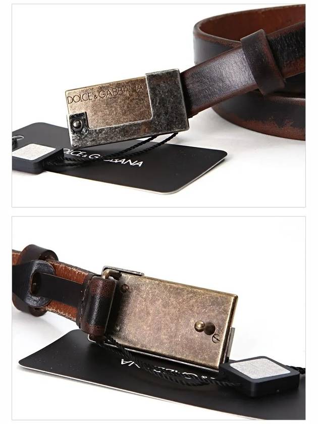 DG Logo Antique Plate Skinny Leather Belt Evano - DOLCE&GABBANA - BALAAN 4