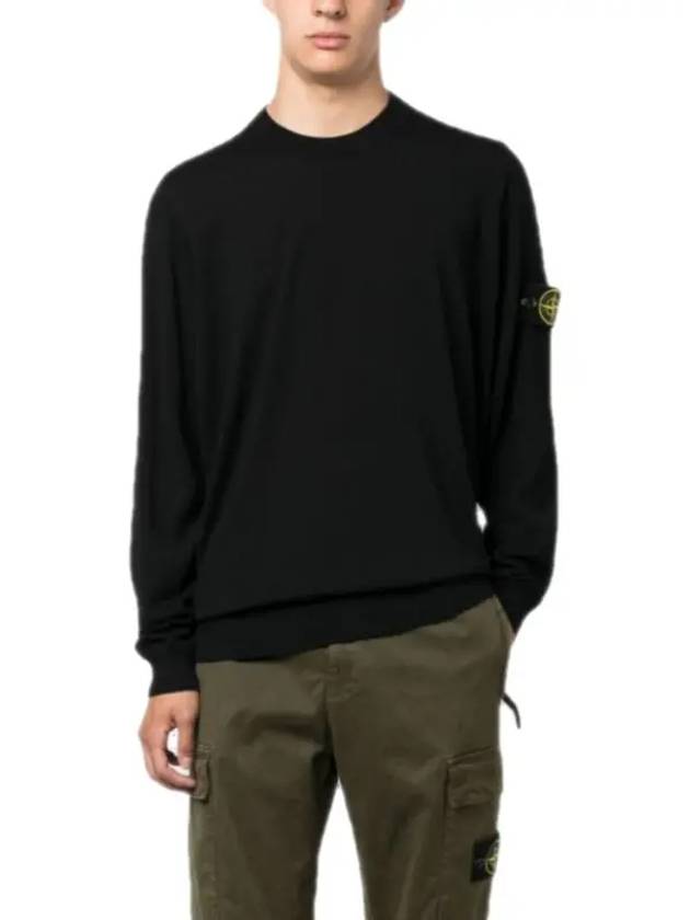 Regular Fit Crew Neck Wool Knit Top Black - STONE ISLAND - BALAAN 3