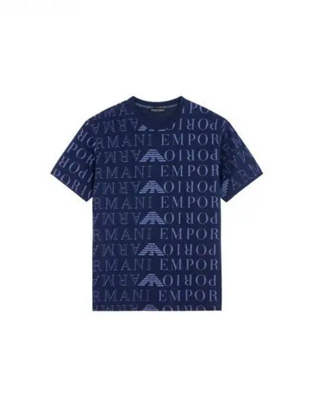 UNDERWEAR Men s Logo Pattern Crew Neck Lounge T Shirt Dark Blue 271060 - EMPORIO ARMANI - BALAAN 1