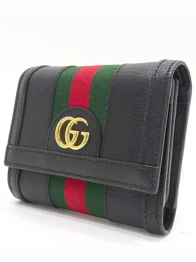 523174 GG Logo Ophidia Tricolor Stitch PVC Black Leather Women s Half Wallet - GUCCI - BALAAN 2