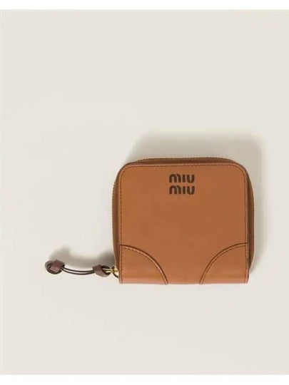 Logo Zip Around Small Leather Half Wallet Cognac - MIU MIU - BALAAN 2