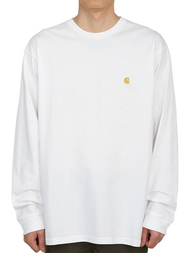 Men's Chase Mini Embroid Logo Long Sleeve T-Shirt White - CARHARTT WIP - BALAAN 2