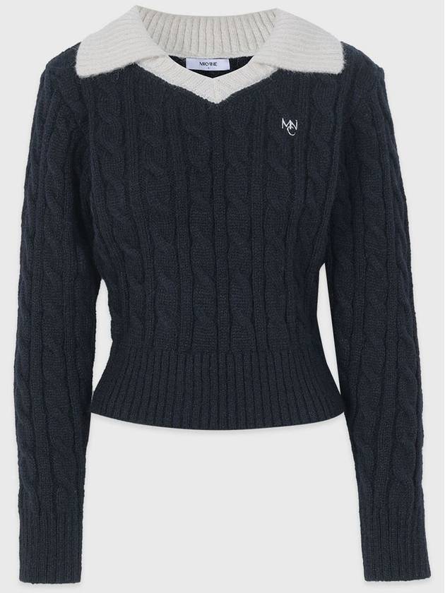 Women's Fluffy Open Collar Knit Navy - MICANE - BALAAN 9