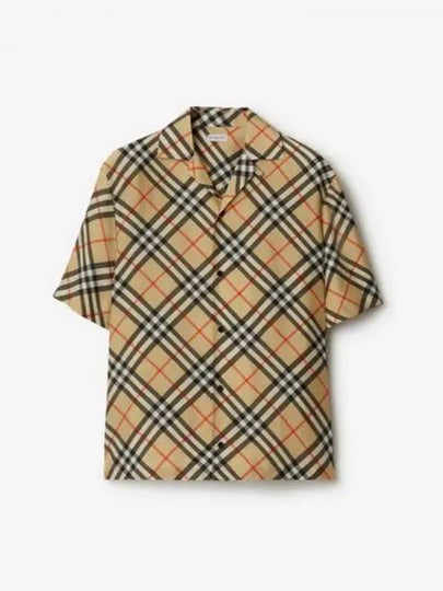 Check Oversized Silk Short Sleeve Shirt Sand - BURBERRY - BALAAN 2