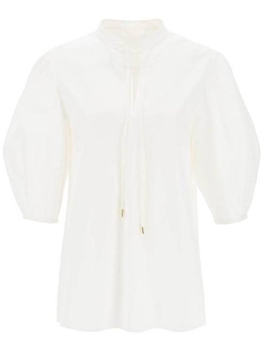 Women's Tie Detail Tunic Short Sleeve Shirt White - CHLOE - BALAAN 1