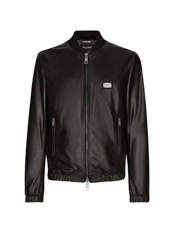 Men's Brand Tag Leather Jacket Black - DOLCE&GABBANA - BALAAN 1