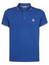 Stripe Trimming Logo Short Sleeve Polo Shirt Blue - MONCLER - BALAAN 2