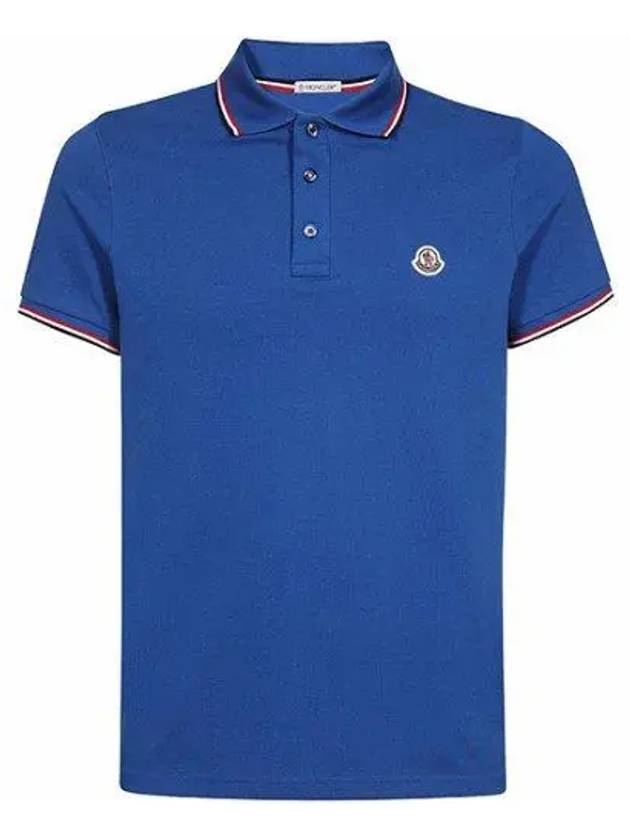 Stripe Trimming Logo Short Sleeve Polo Shirt Blue - MONCLER - BALAAN 2