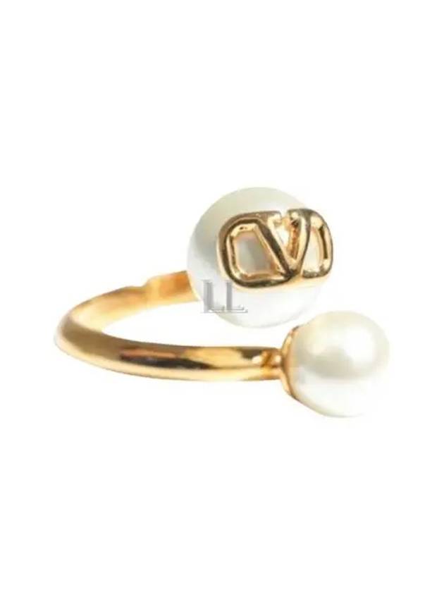 V Logo Signature Metal Pearl Ring Gold - VALENTINO - BALAAN 2