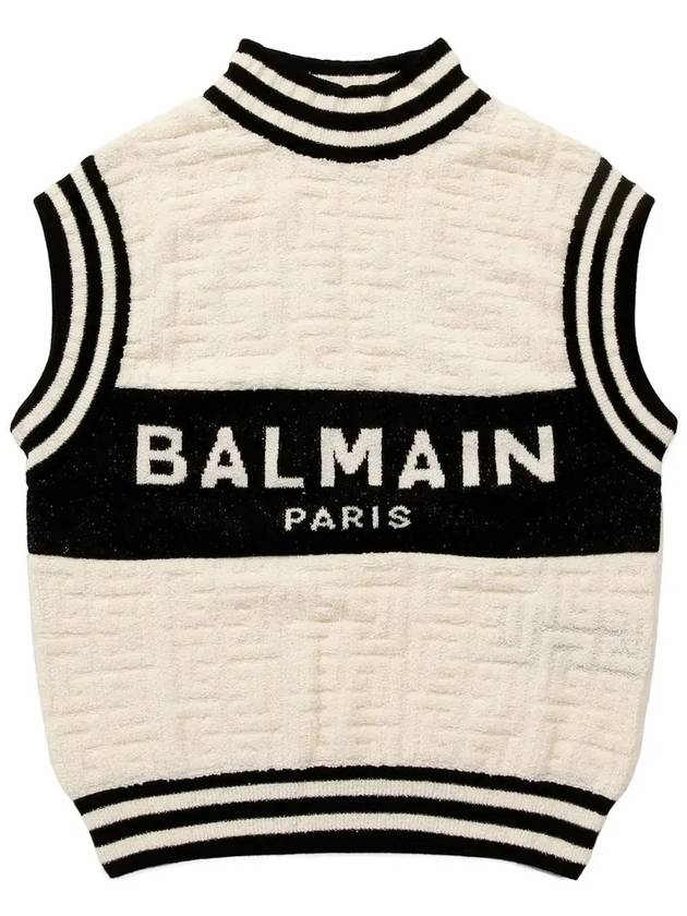 Women's Intarsia Logo Monogram High Neck Sleeveless Knit Vest White - BALMAIN - BALAAN.