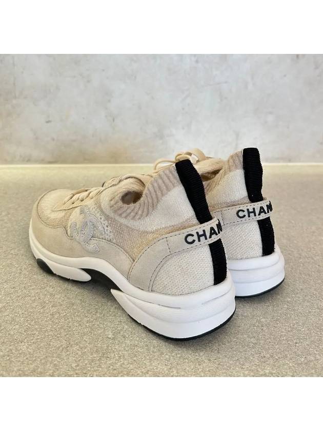 CC Logo Cruise Knit Low Top Sneakers Beige - CHANEL - BALAAN 4