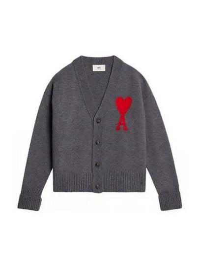 Big Heart Logo Wool Cardigan Grey - AMI - BALAAN 2