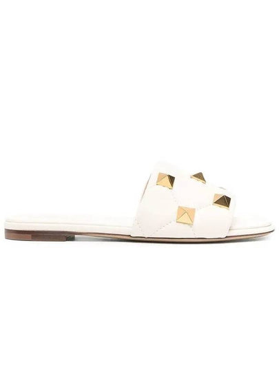 Roman Stud Quilted Leather Slippers White - VALENTINO - BALAAN 2