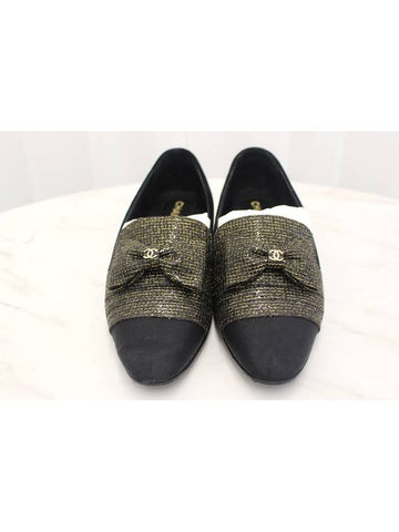 Ribbon gold black tweed loafers - CHANEL - BALAAN 1