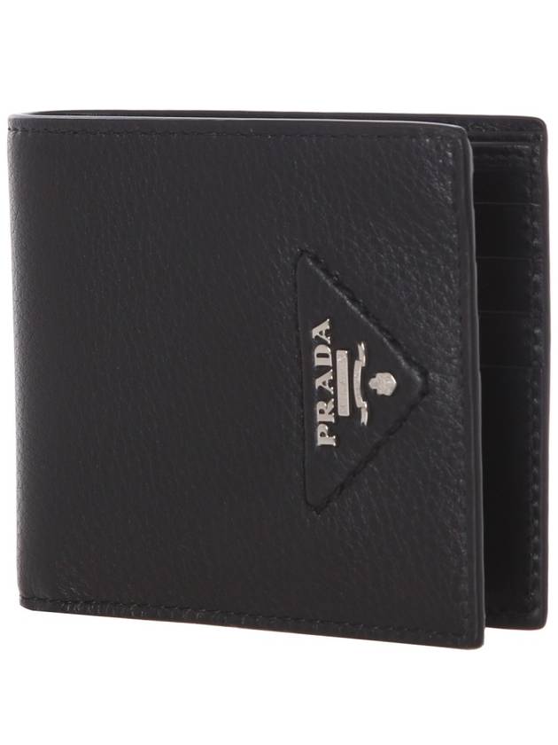 Men's Triangle Logo Leather Half Wallet Black - PRADA - BALAAN 3