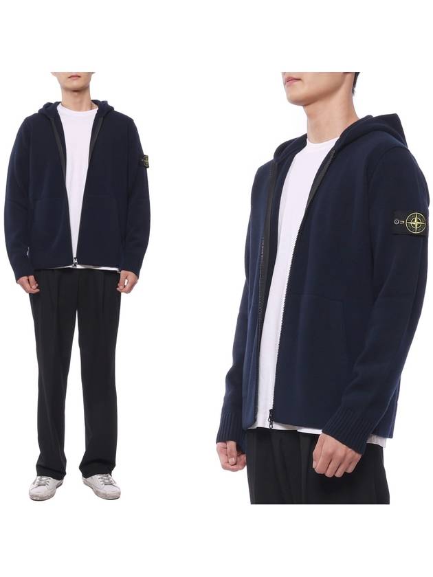 Geelong Wool Hooded Knit Cardigan Navy - STONE ISLAND - BALAAN 3