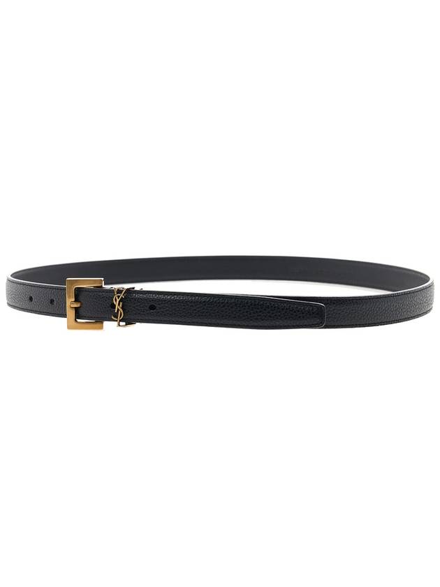 Cassandre Grained Leather Square Buckle Thin Belt Black - SAINT LAURENT - BALAAN 6