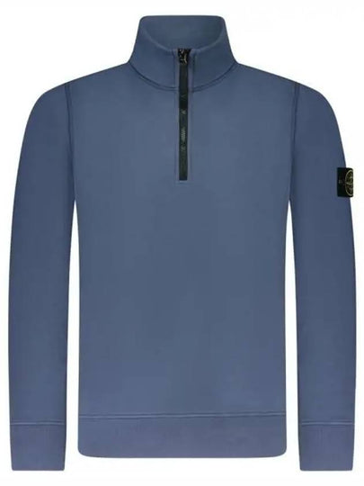 Logo Badge Half Zipper Cotton Fleece Knit Top Avio Blue - STONE ISLAND - BALAAN 2