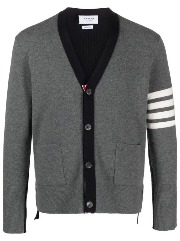 4 Bar Stripe Intarsia Wool Cardigan Grey - THOM BROWNE - BALAAN 2