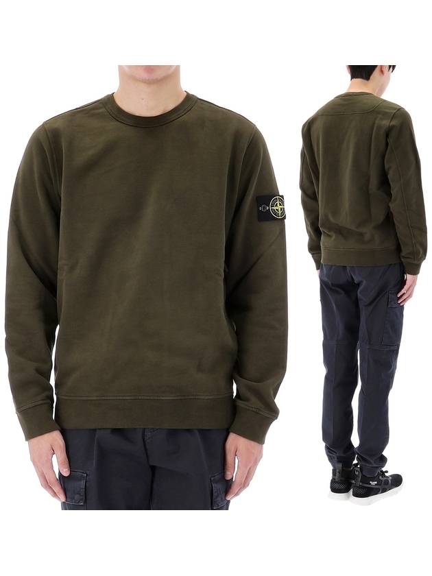 Brushed Cotton Fleece Garment Dyed Crewneck Sweatshirt Olive Green - STONE ISLAND - BALAAN 2