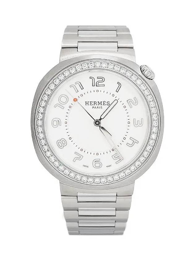 Cut Watch Large Steel Diamond Opaline Silver 4HA0582 - HERMES - BALAAN 1