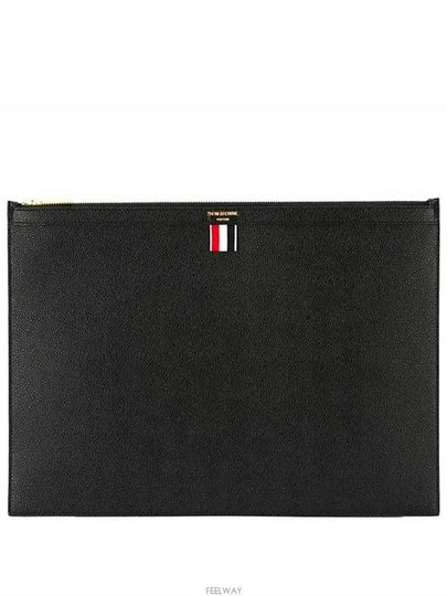 Pebble Grain Leather Large Zipper Laptop Holder Black - THOM BROWNE - BALAAN 2