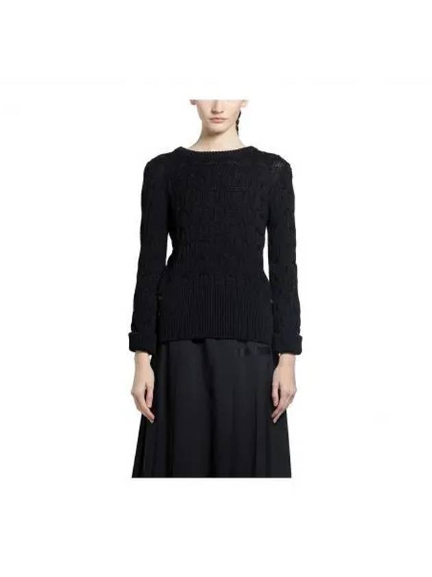 Merino Crisscross Cable Stitch Crewneck Knit Top Navy - THOM BROWNE - BALAAN 2