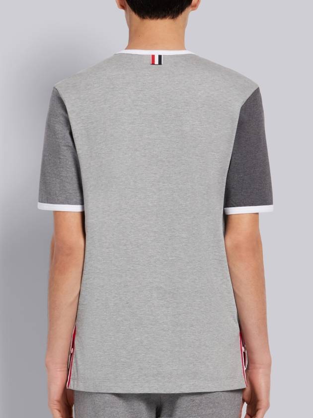 Men's Cotton Jersey Ringer Short Sleeve T-Shirt Gray - THOM BROWNE - BALAAN 5