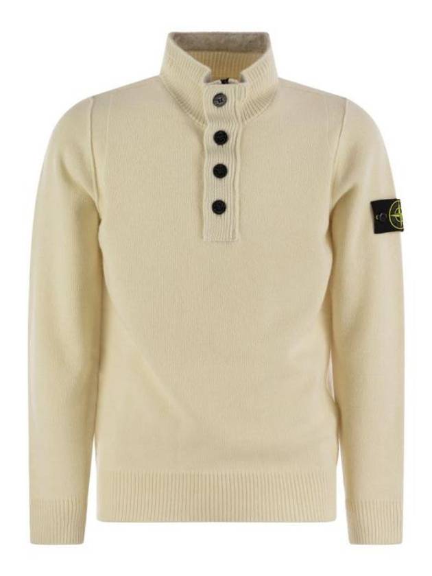 Wappen Patch Half Button Lambswool Knit Top Natural - STONE ISLAND - BALAAN 2